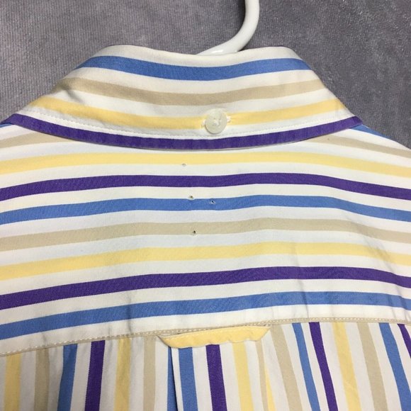 Faconnable Mens Shirt size Medium Short Sleeve Button Up Striped Purple Blue USA - Picture 7 of 14